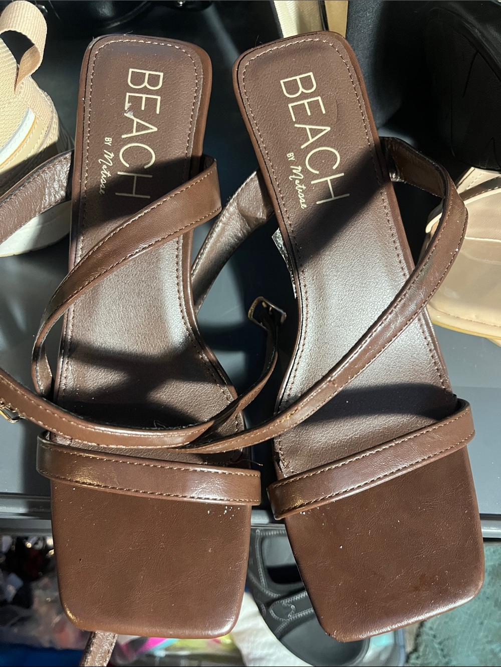 Brown Strappy Square-Toe Sandal
